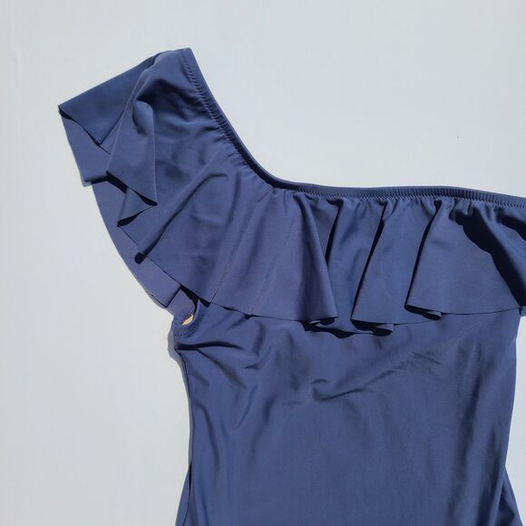 J Crew Matte Ruffle One-Shoulder One Piece Swimsuit Blue Size Small - Picture 6 of 6